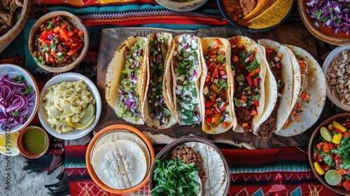 Mexican tacos flat lay. Generative AI