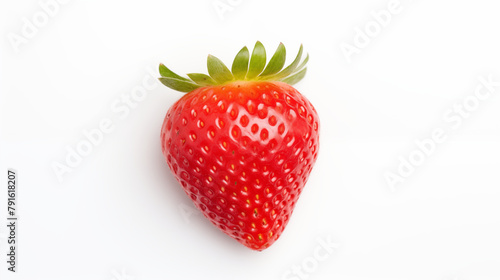 One strawberry lying upright on white background front view