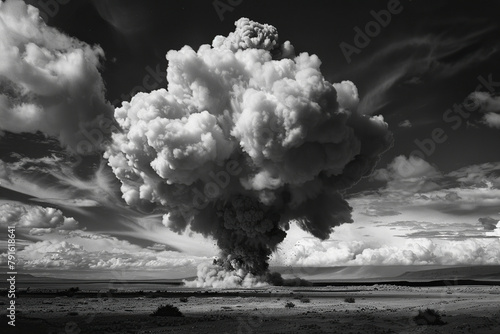 Generative ai on theme of scary nuclear explosion in outdoor, mushroom cloud of nuclear weapons © oleg525