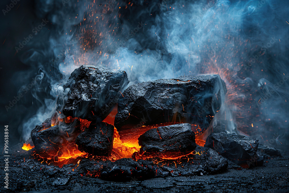 Generative ai on theme of erupting volcano with cascading hot lava surrounded thick white smoke Generative ai on theme of erupting volcano with cascading hot lava surrounded thick white smoke