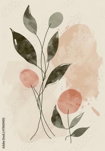 Aesthetic Minimalist Abstract Floral Design in Beige Tones. Perfect for Posters and Wallpapers. Generative AI