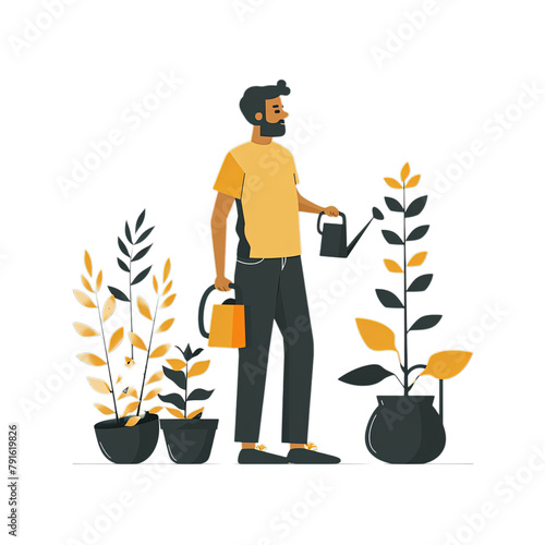 Cartoon Color People and Watering, PNG