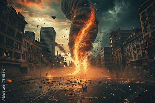Generative ai on theme of scary huge hurricane fire tornado, apocalyptic dramatic background photo