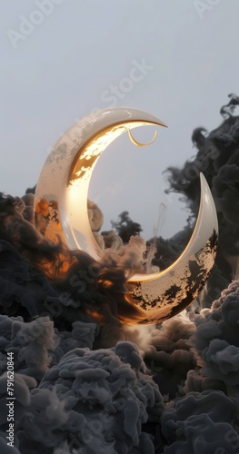3D rendering, moon, black smoke in the background © aferalana