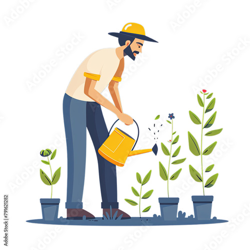 Cartoon Color People and Watering, PNG