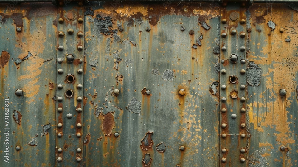 Rusty metal surface texture with rivets