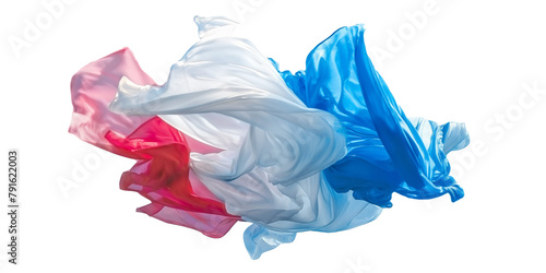 The cloth red blue white blows in the wind. isolated on white background