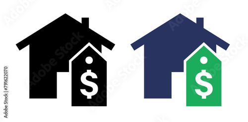 House sale with price tag icon set.