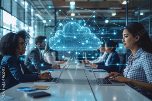 woman working with cloud storage