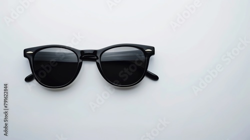 Elegant black sunglasses, top view, isolated on a white background