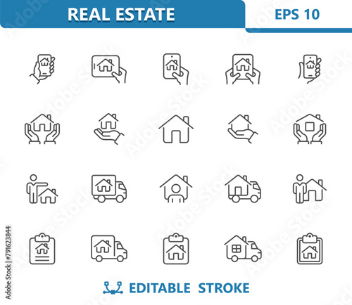 Real Estate Icons. House, Home, Realtor, Moving Truck