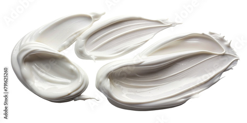 Swirls of white cosmetic cream smears, luxuriously textured and isolated on a transparent background, perfect for beauty and skincare product layouts.