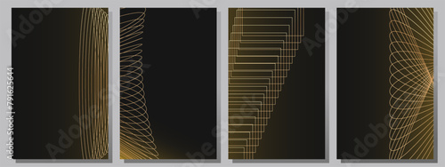 Vector abstract luxury background with geometric golden line, stripes, lines, rounds for poster, flyer, digital board and concept design. Set of premium gala cards, vip cover invitation for space for 