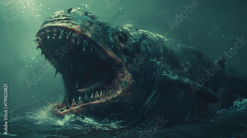 Sea monster open its mouth with teeth fantasy underwater © Daniel