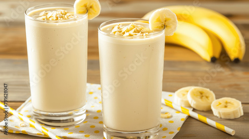 Healthy breakfast of yogurt with banana. Banana smoothie