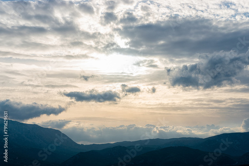 View of mountaine with dramatic sky background. photo