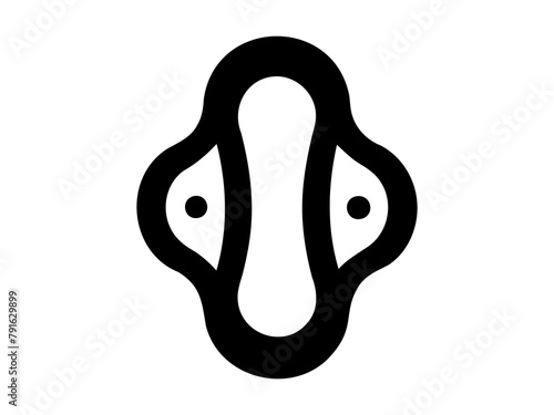 Black and white sanitary pad with wings. Vector illustration of sanitary napkin. Female menstrual pad isolated on white surface. Concept of menstrual care, female hygiene protection. Design, print