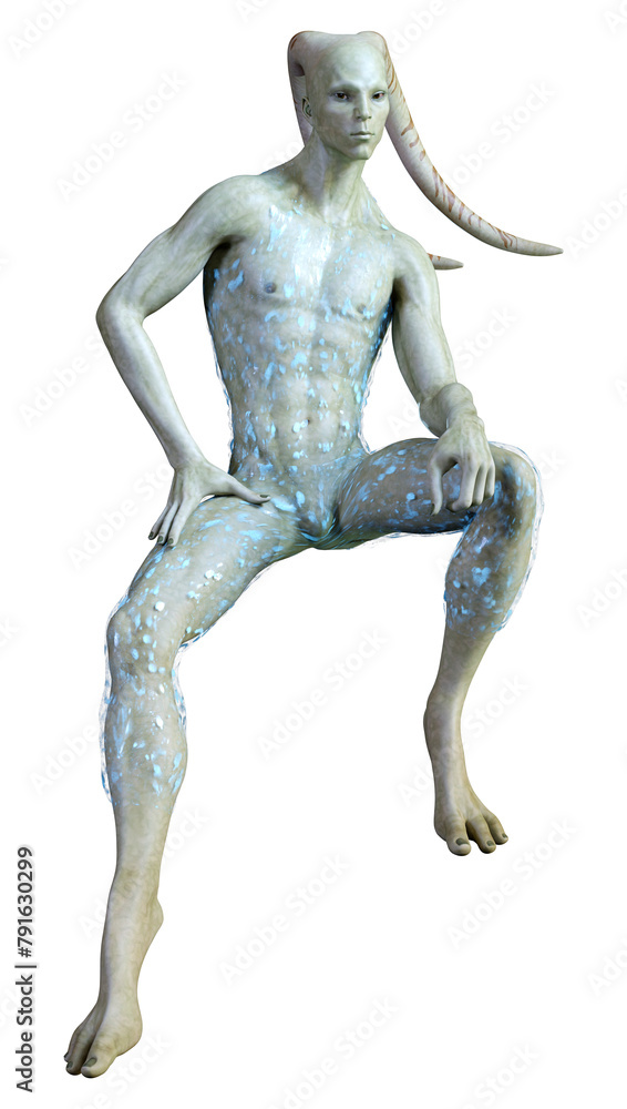 3D Rendering Green Alien on White 3D Rendering Green Alien on White