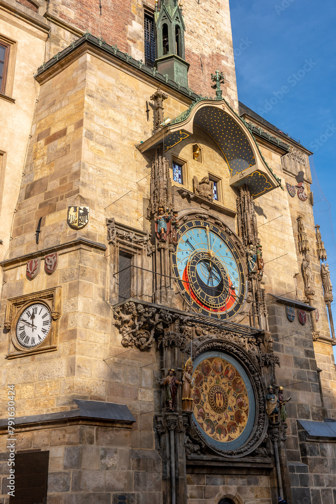 View of Astronomical clock in Old Town of Prague city. View of Astronomical clock in Old Town of Prague city.
