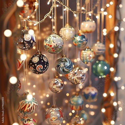 Elegant Christmas Ornaments Display with Soft Lighting and Festive Designs
