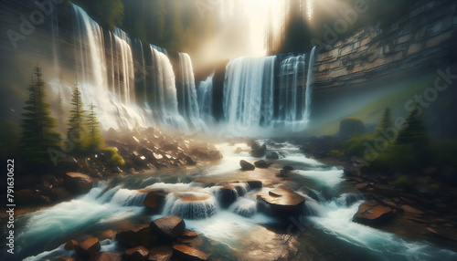 Cascade of Canadian Showers: Enhanced Waterfalls in Rain Season - Ideal for Nature Motifs
