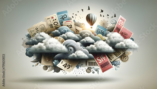 Cloudy Coupons: Cloud-Inspired Abstract Art for Monsoon Sale Coupon Visuals in Moonson Sale Photo Stock Concept photo