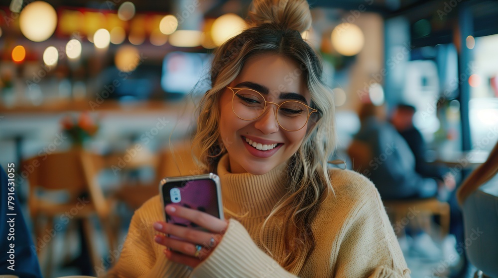Woman Sitting at Table Looking at Cell Phone Woman Sitting at Table Looking at Cell Phone