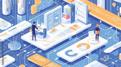 Isometric data analytics analysis digital technolog