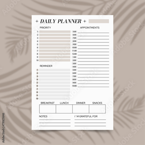 Minimalist daily planner template