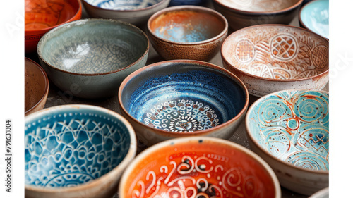 Various colorful ceramic bowls with detailed patterns