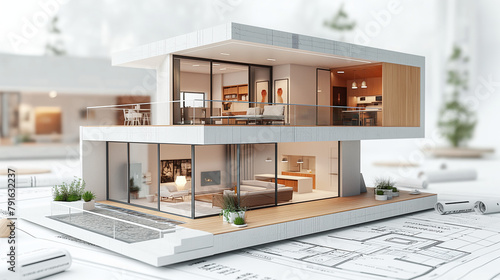 House concept. Sliced house with interior. 3d illustration