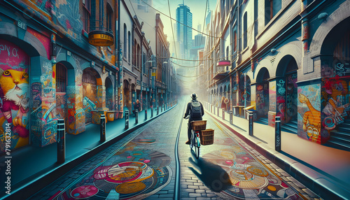 Exploring Melbourne's Artistic Laneways on a Retro Commuter Bike: A Snapshot of Australia's Urban Art Scene in Retro Culture Photography