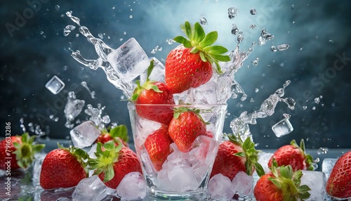Erdbeeren Splash in eine Glas Wasser. photo