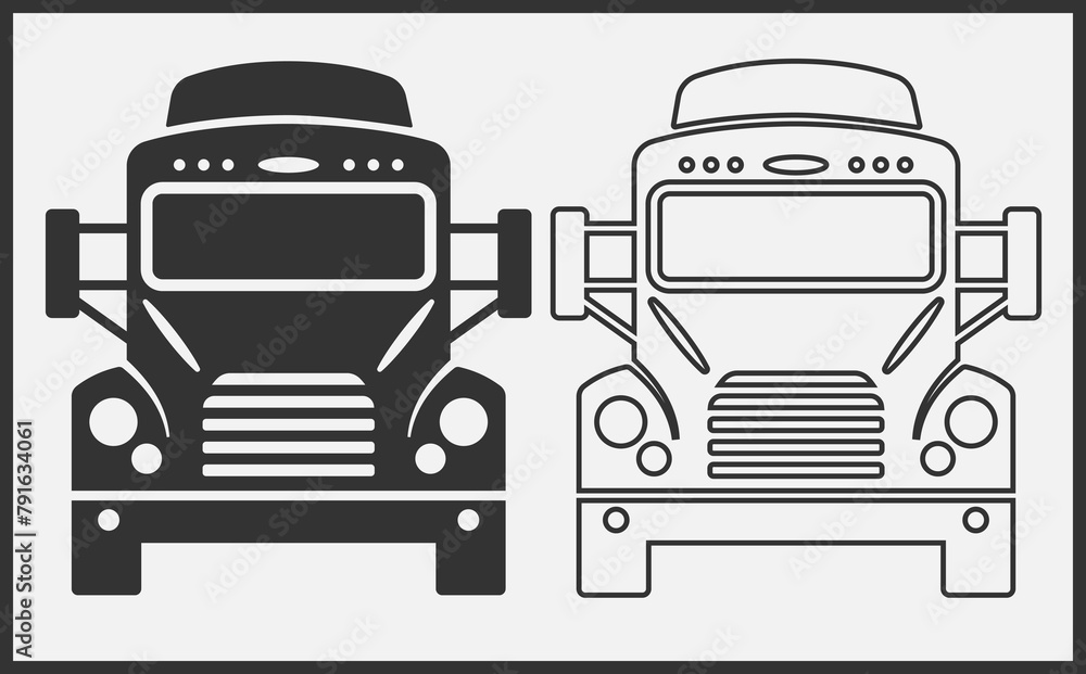 Truck icon front view. Black on White Background. Vector Illustration. Truck icon front view. Black on White Background. Vector Illustration.