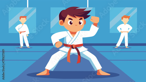 A young boy participating in a karate class learning discipline and selfdefense techniques without the pressure of competition.