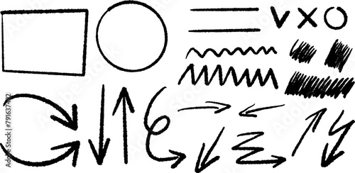 Set of hand-drawn arrows, circles and lines. Collection of hand drawn arrows on a transparent background. Arrow icons