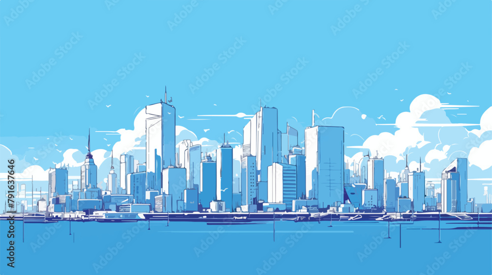 Line modern urban big city on blue background panor