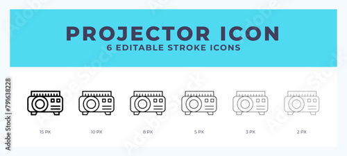 Projector line icon illustrations with editable strokes.