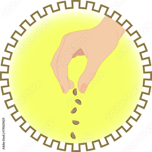 sowing, the hand of man throws the seeds into the ground