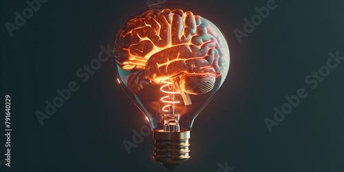 A light bulb with a glowing brain inside is a powerful visual representation 