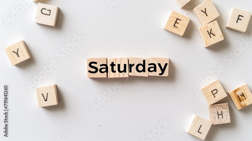 Saturday Sign on White Background - Weekends, Planning, Relaxation - Retail, Advertising photo