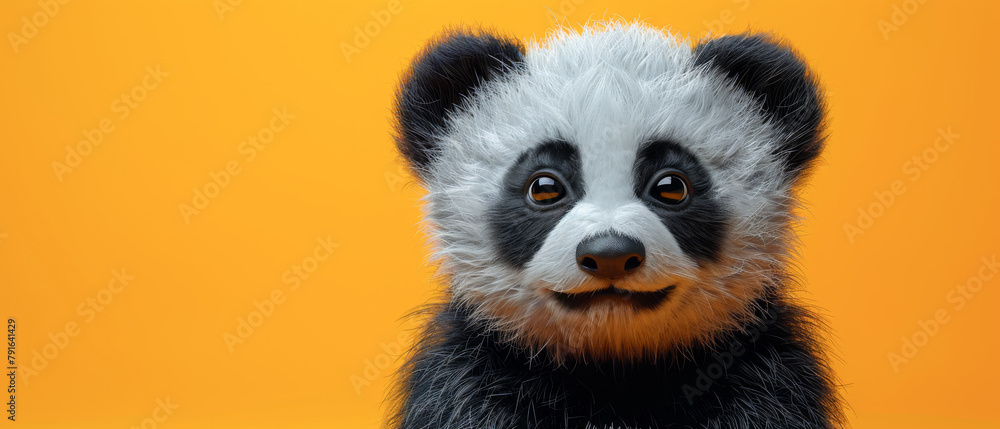 Close up cute cartoon panda bear with big smile on its face Close up cute cartoon panda bear with big smile on its face