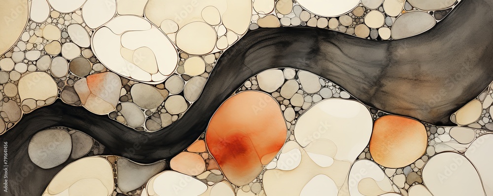 Watercolor and ink sketch of abstract organic shapes, with soft ...