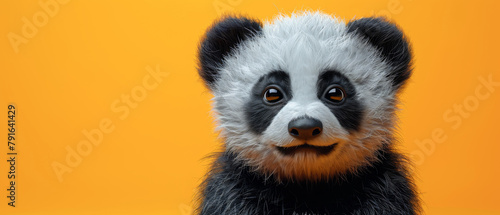Close up cute cartoon panda bear with big smile on its face © IonelV