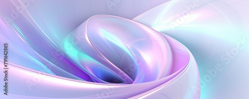White abstract background with spiral. Background of futuristic swirls in the style of holographic. Shiny, glossy 3D rendering. Hologram with copy space