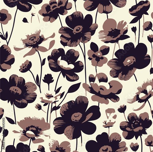 Big flowers pattern, upscale floral pattern. graphical textures floral, trendy colors pattern , flowers background with leaves. vector illustration,tropical,monochrome