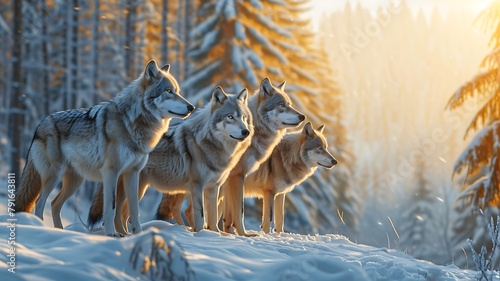 Pack Pursuit: Wolves Hunting in Winter Woods
