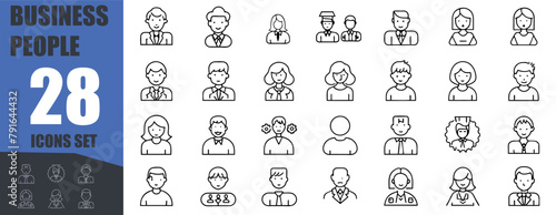 Business People Line Icons set. Vector illustration in modern thin line style 