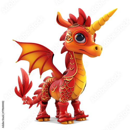 Red Unicorn cartoon design character. Cute Dragon cartoon character with horns © sennauli