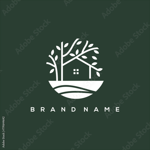 tree house and river nature logo vector